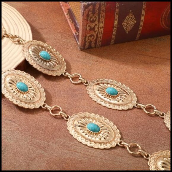 Adjustable Metal Concho Belt Boho Western Chain Waist Belt For Dresses Jeans - Picture 3 of 6